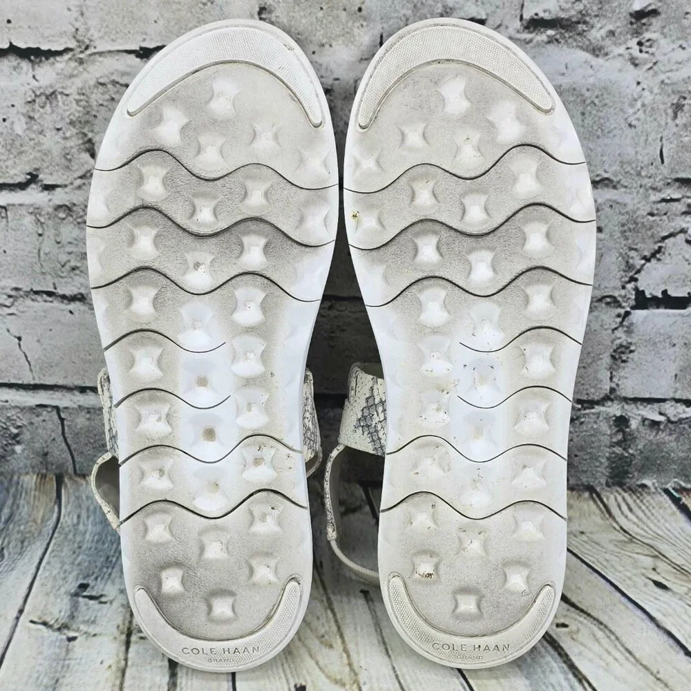 Cole Haan ZeroGrand Sandals Women 9 B Ivory Snake Print W17720 Double‎ Band